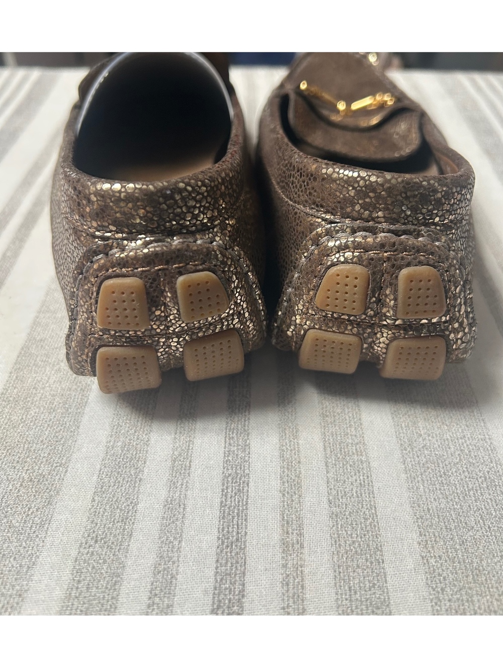 Cole Haan Women’s 9B Metallic Bronze Leather Horsebit Loafers Gold Hardware - Picture 6 of 7